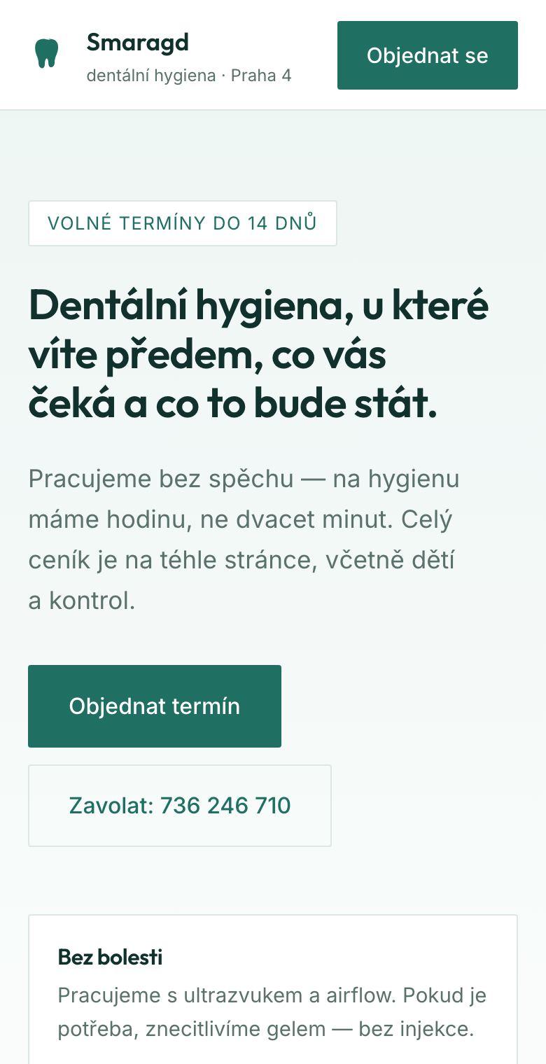 Ukázka Dentální studio Smaragd na telefonu