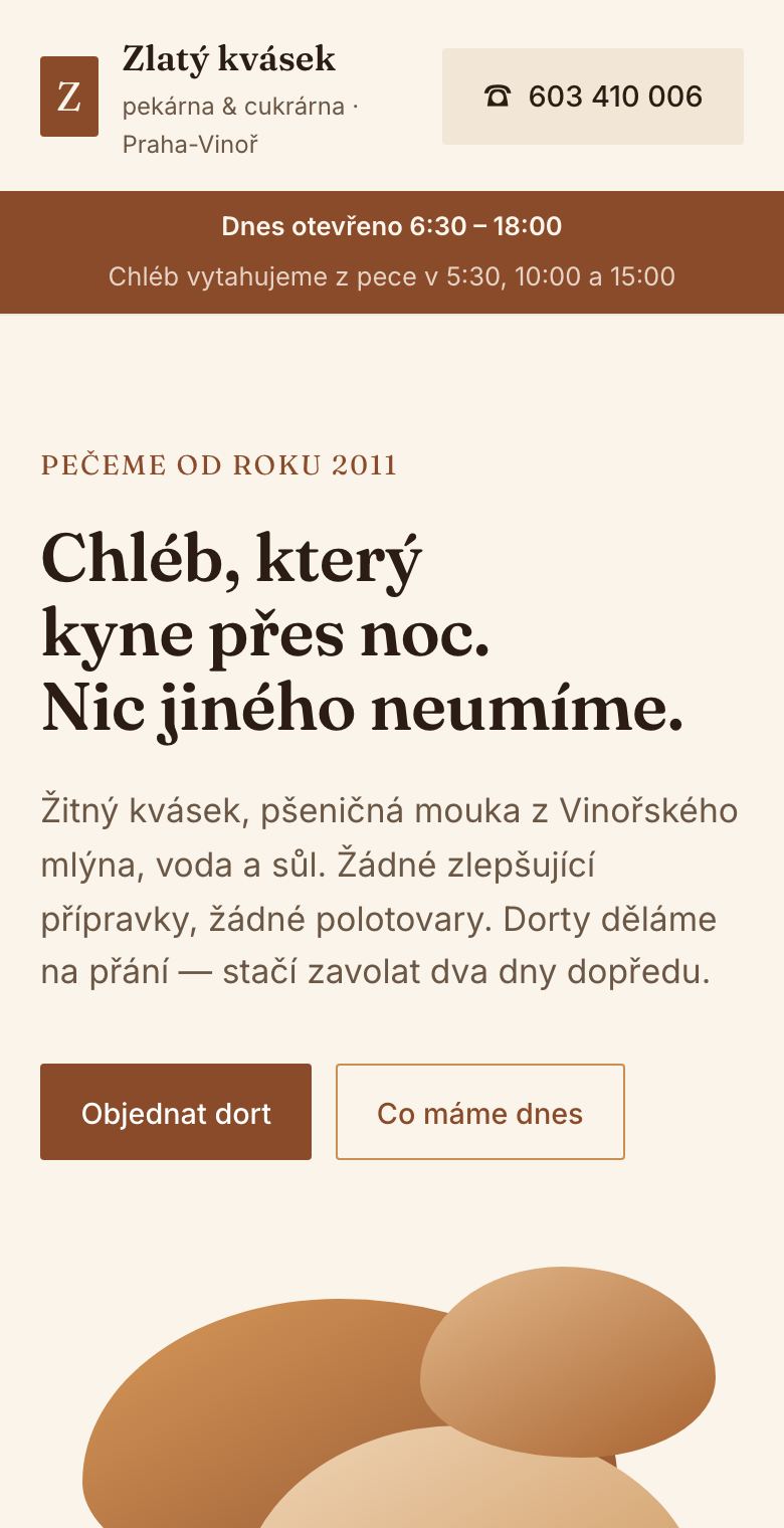 Ukázka Pekárna Zlatý kvásek na telefonu